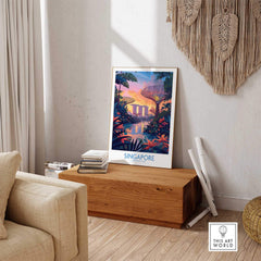 Singapore Wall Art featuring vibrant colors and iconic landmarks, perfect for home decor.