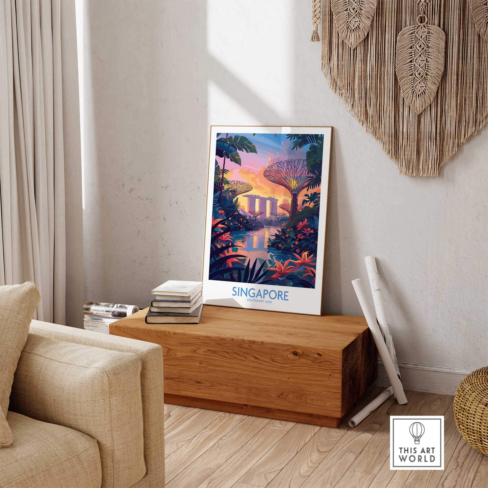 Singapore Wall Art featuring vibrant colors and iconic landmarks, perfect for home decor.