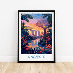 Beautiful Singapore Wall Art showcasing iconic landmarks and vibrant colors in a stunning travel poster.