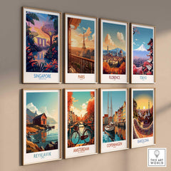 Singapore Wall Art featuring iconic landmarks in vibrant colors for home decor.
