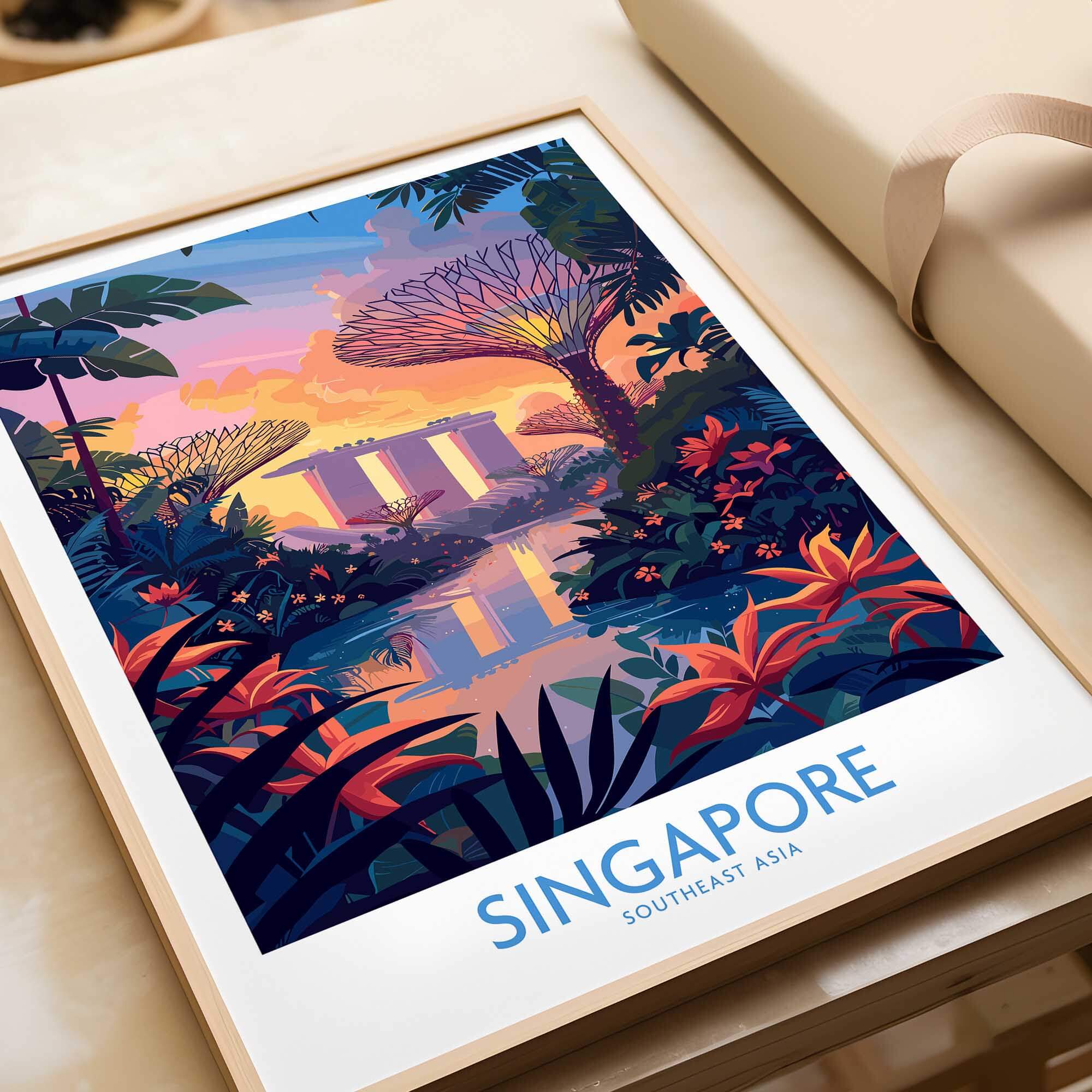 Singapore Wall Art featuring vibrant colors and iconic landmarks from Singapore, perfect for home decor.