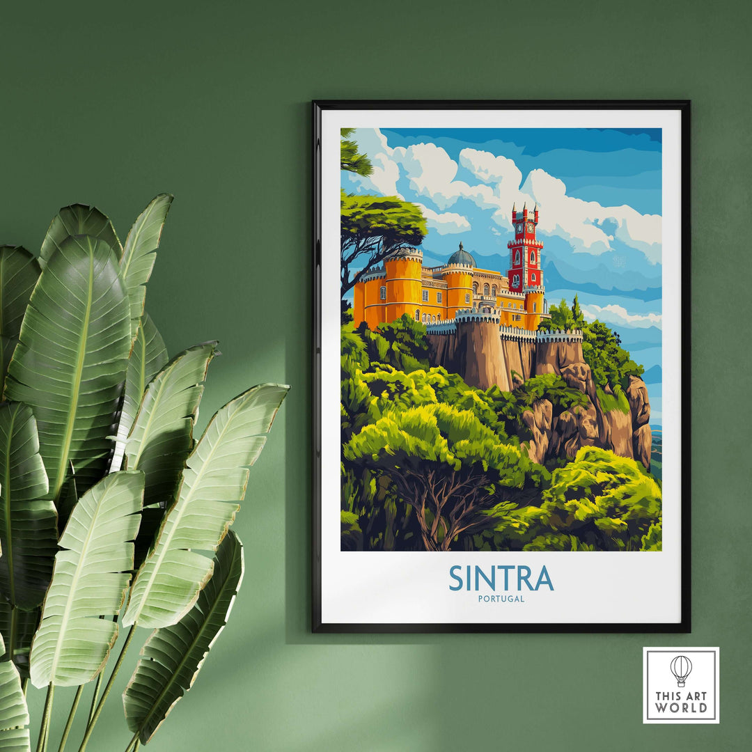 Sintra Portugal Pena Palace Art Print | Castle Poster featuring vibrant colors and stunning landscape.