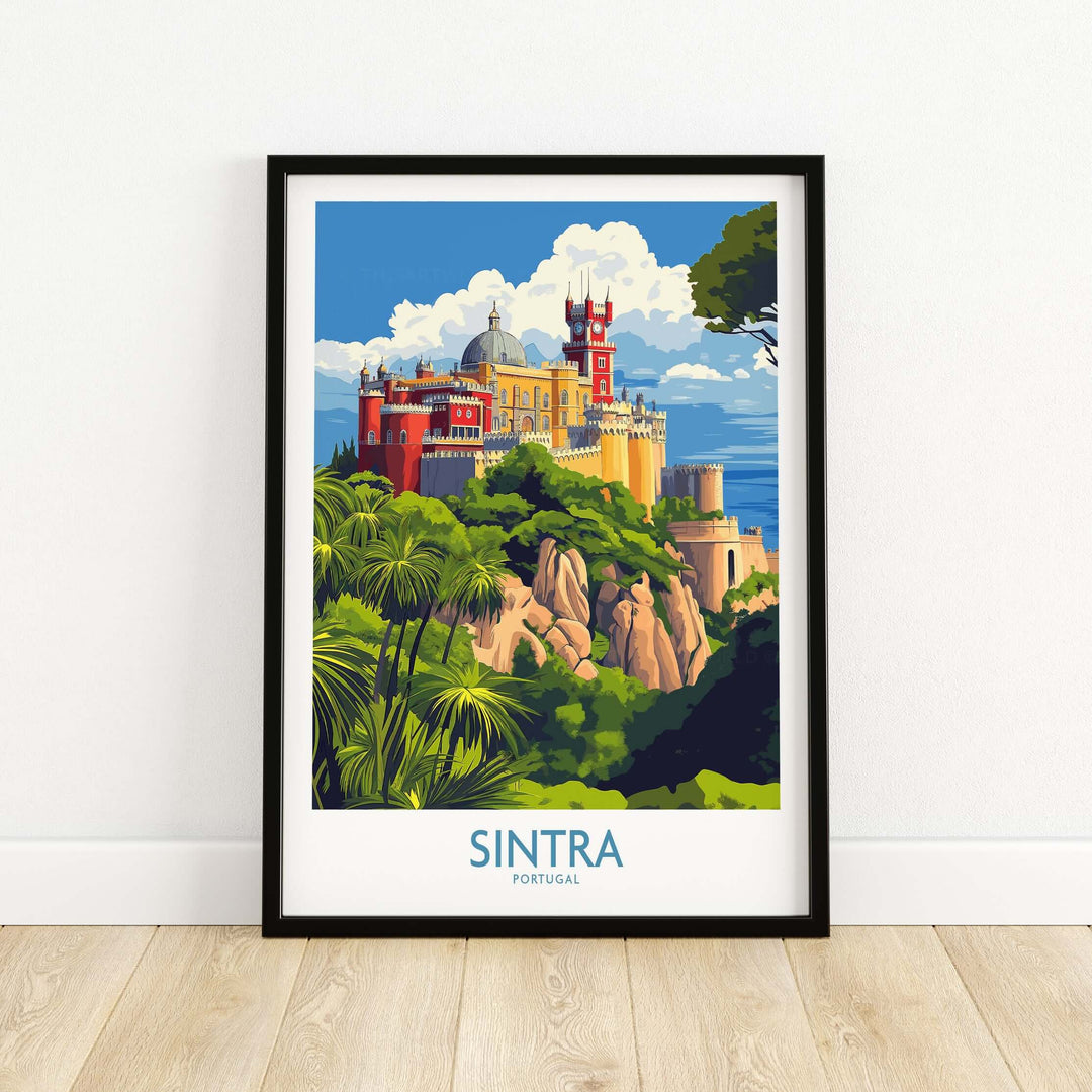 Sintra Portugal Pena Palace Art Print | Colorful Castle Poster framed art print showcasing vibrant hues and lush surroundings.