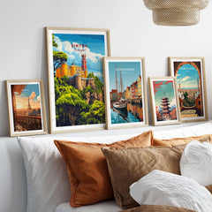 Sintra Print | Portugal Travel Wall Decor featuring beautiful framed artwork showcasing Sintra, Copenhagen, and Barcelona.