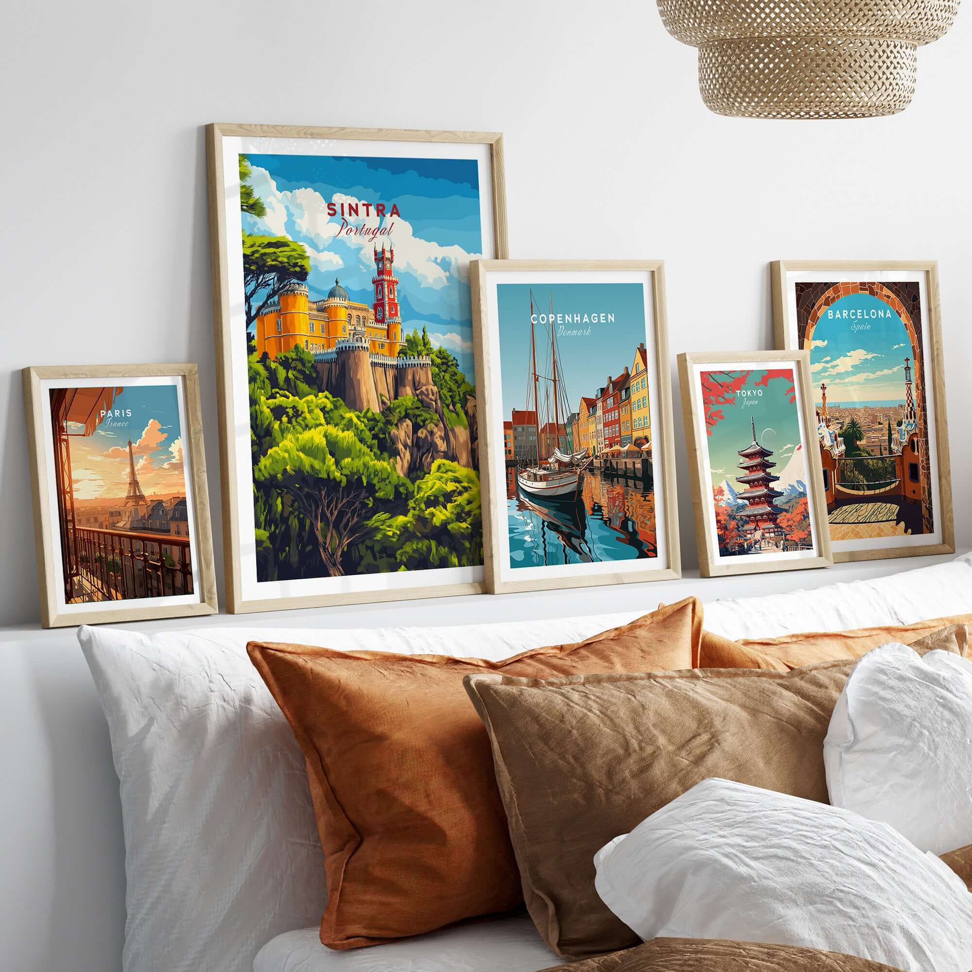 Sintra Print | Portugal Travel Wall Decor featuring beautiful framed artwork showcasing Sintra, Copenhagen, and Barcelona.