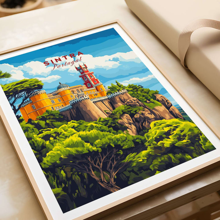 Sintra Print | Portugal Travel Wall Decor featuring a vibrant illustration of Sintra's castles and lush landscapes.