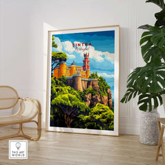 Sintra Print | Portugal Travel Wall Decor featuring a colorful illustration of palaces and lush landscapes.