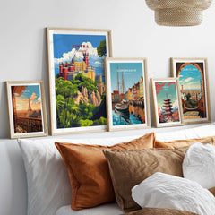 Sintra Poster | Portugal Print Pena Palace displayed in a stylish living room with other city prints.