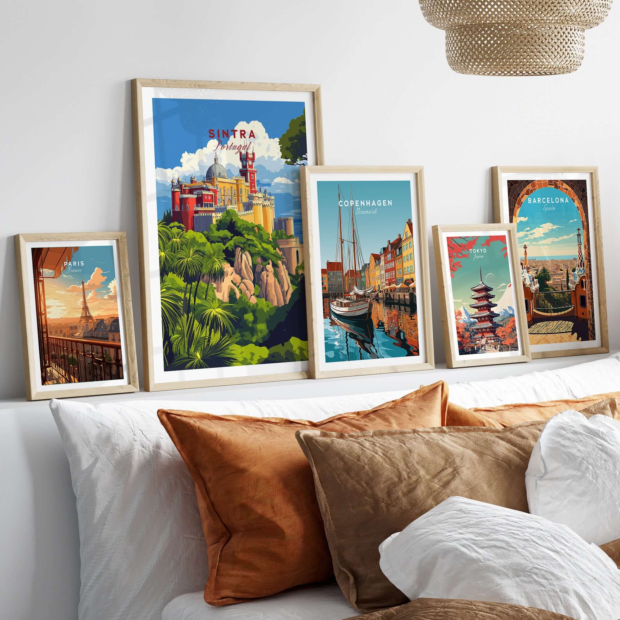 Sintra Poster | Portugal Print Pena Palace displayed in a stylish living room with other city prints.