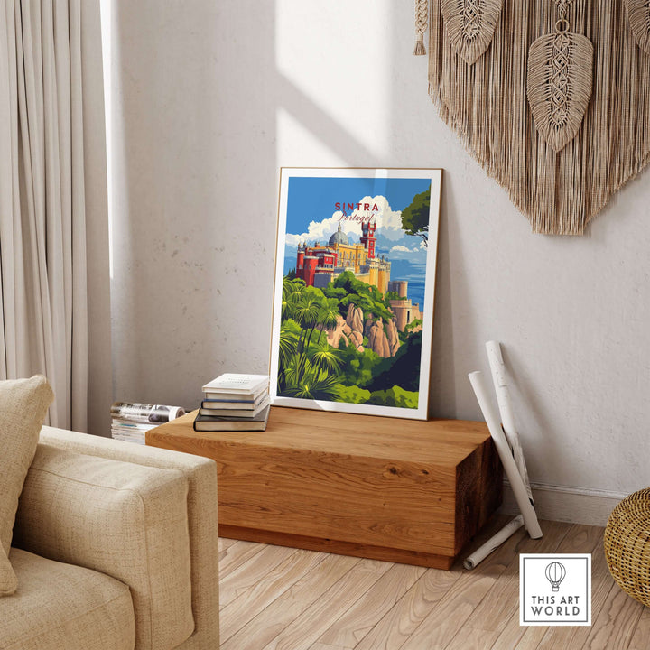 Sintra Poster | Portugal Print Pena Palace displayed in a cozy living room setting with stylish furniture and decor.