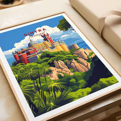 Sintra Poster | Portugal Print Pena Palace showcasing vibrant architecture and lush surroundings.