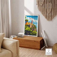 Sintra Print | Portugal Travel Wall Decor displayed in a cozy living room, featuring vibrant colors and stunning scenery.