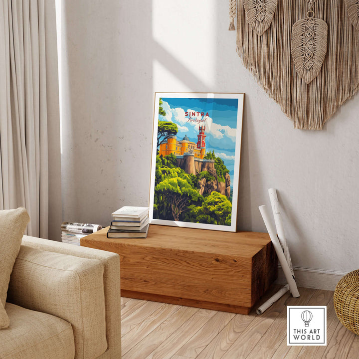 Sintra Print | Portugal Travel Wall Decor displayed in a cozy living room setting, showcasing its enchanting beauty.
