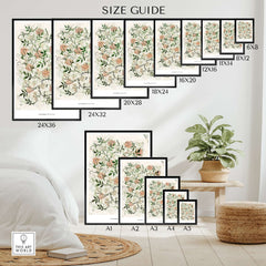 Size guide for Exhibition Art Print William Morris Jasmine Pattern Floral Botanical Wall Art in various dimensions.