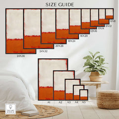 Size guide display for Mark Rothko Untitled 1969 Abstract Canvas Print - White Orange Color Field in various dimensions.
