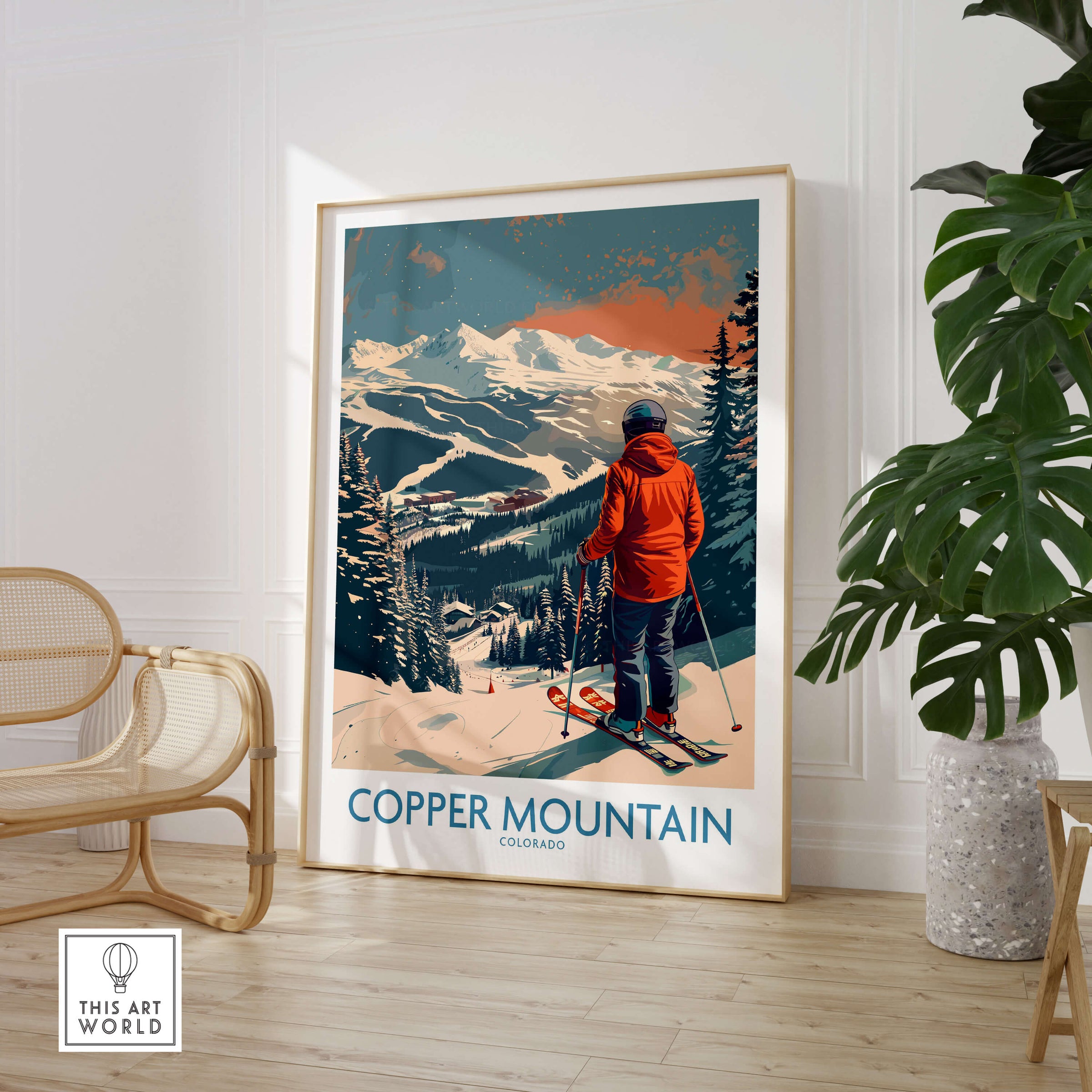 Ski Poster Copper Mountain Wall Art – Winter Sports Colorado featuring a skier at Copper Mountain in Colorado.