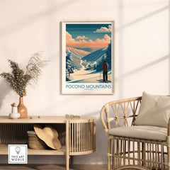 Ski Print Pocono Mountains Pennsylvania featuring stunning winter landscape and skier, perfect for home decor.
