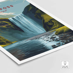 Skógafoss Icelandic Landscape and River Print | Nordic Nature Wall Decor showcasing a majestic waterfall and serene river.