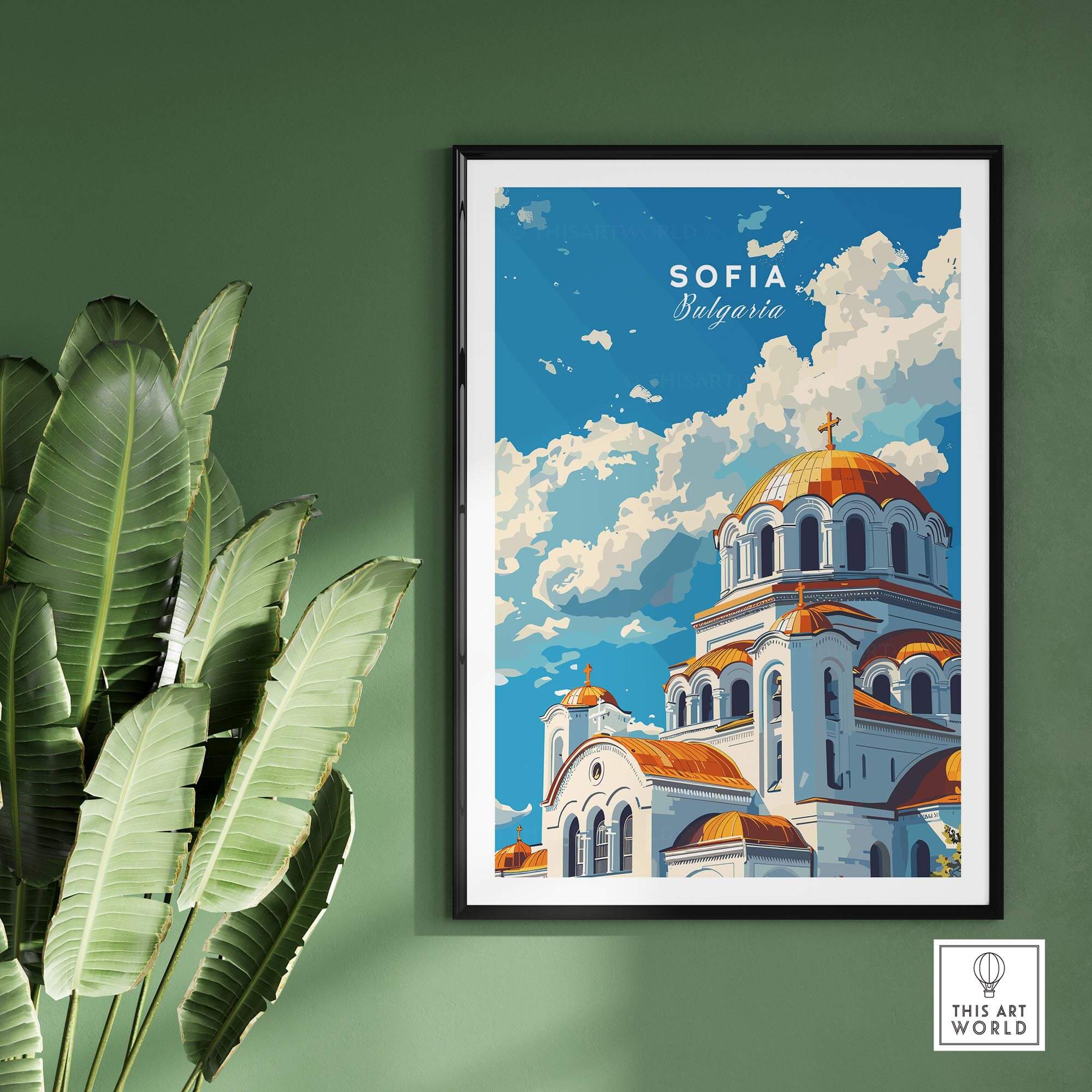 Sofia Bulgaria Wall Art showcasing the Alexander Nevsky Cathedral with vibrant colors and artistic design.