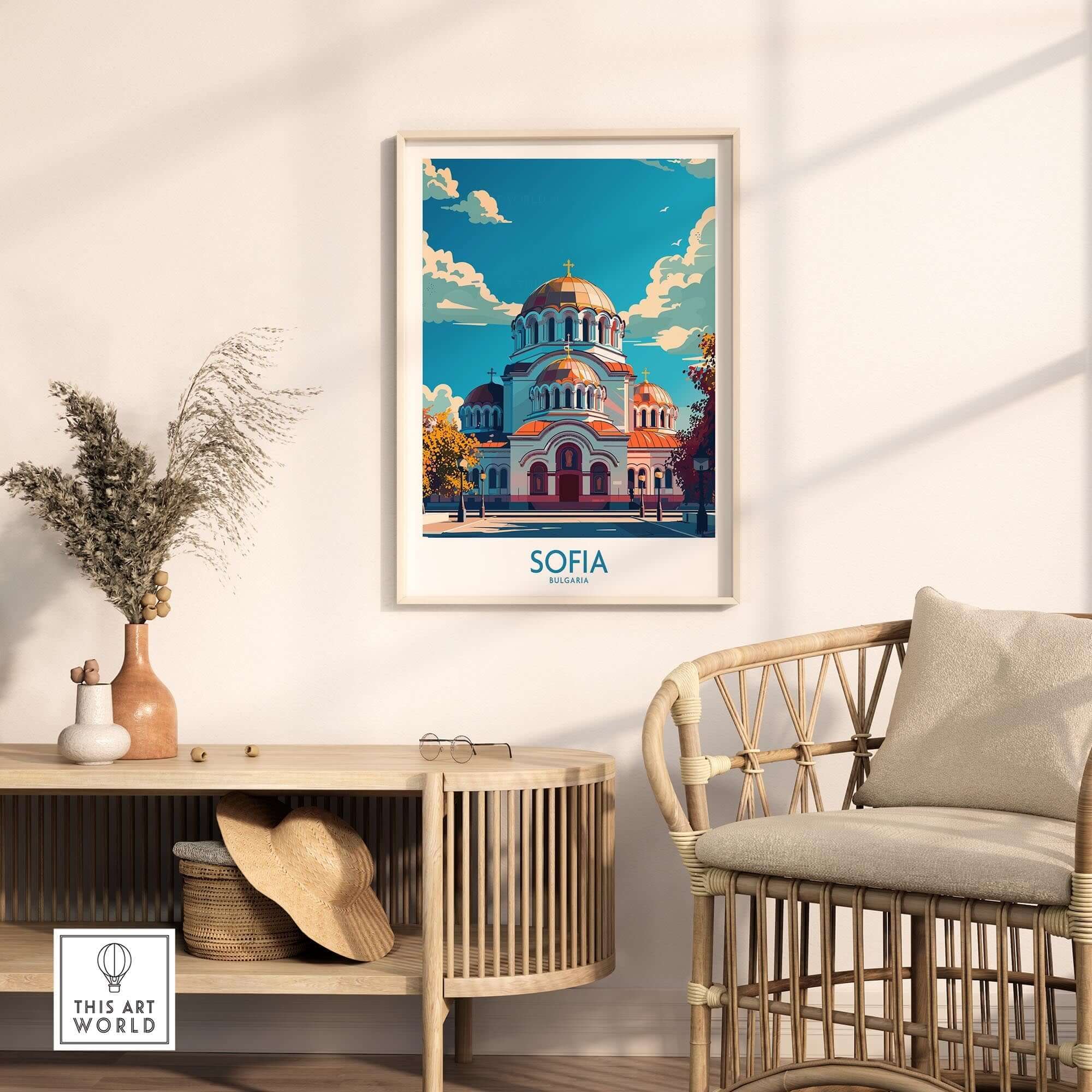 Sofia Travel Poster - Bulgaria featuring Alexander Nevsky Cathedral in a stylish interior setting.