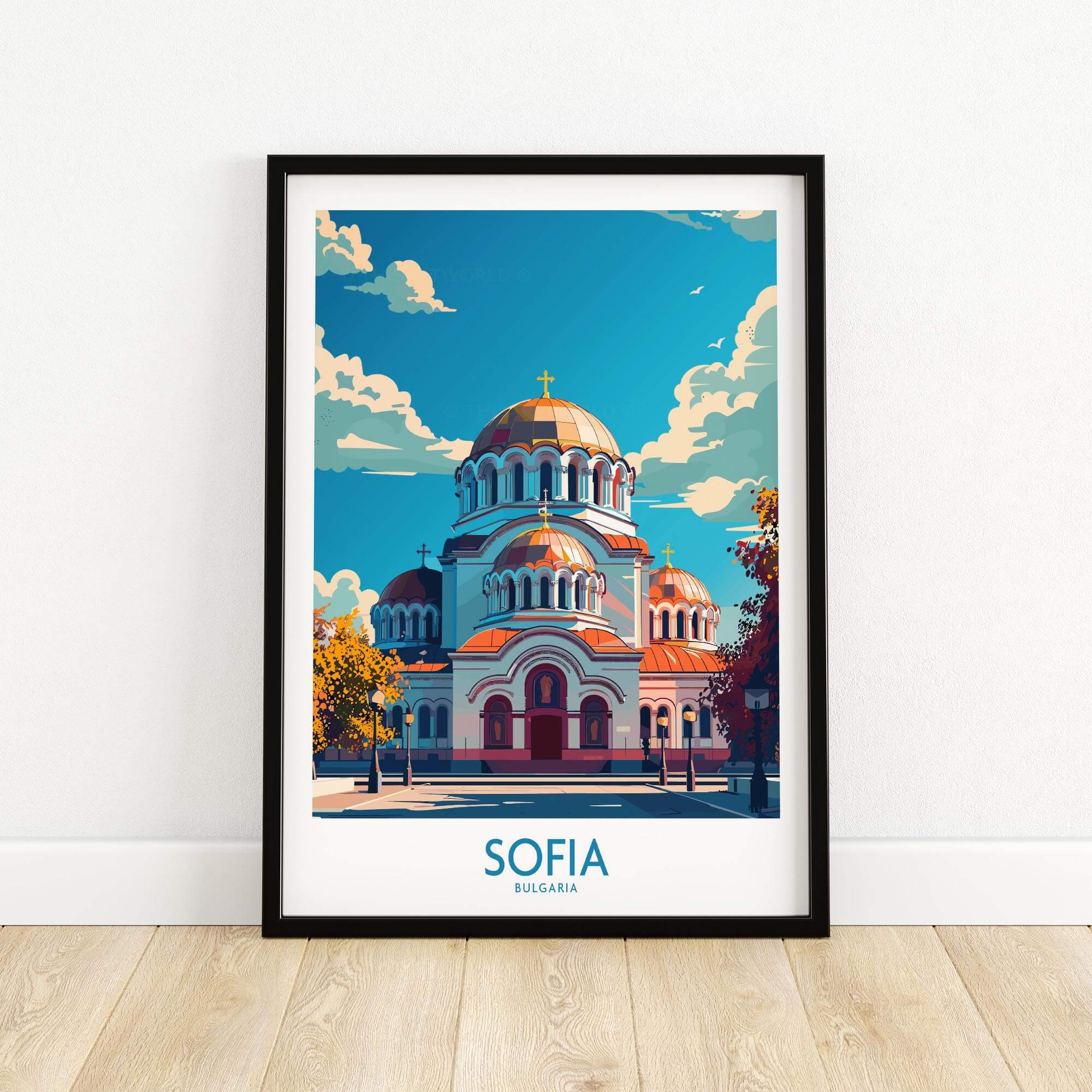 Sofia Travel Poster - Bulgaria featuring Alexander Nevsky Cathedral with vibrant colors and stunning details.