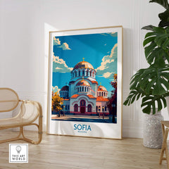 Sofia Travel Poster - Bulgaria showcasing Alexander Nevsky Cathedral in vibrant colors and modern design.