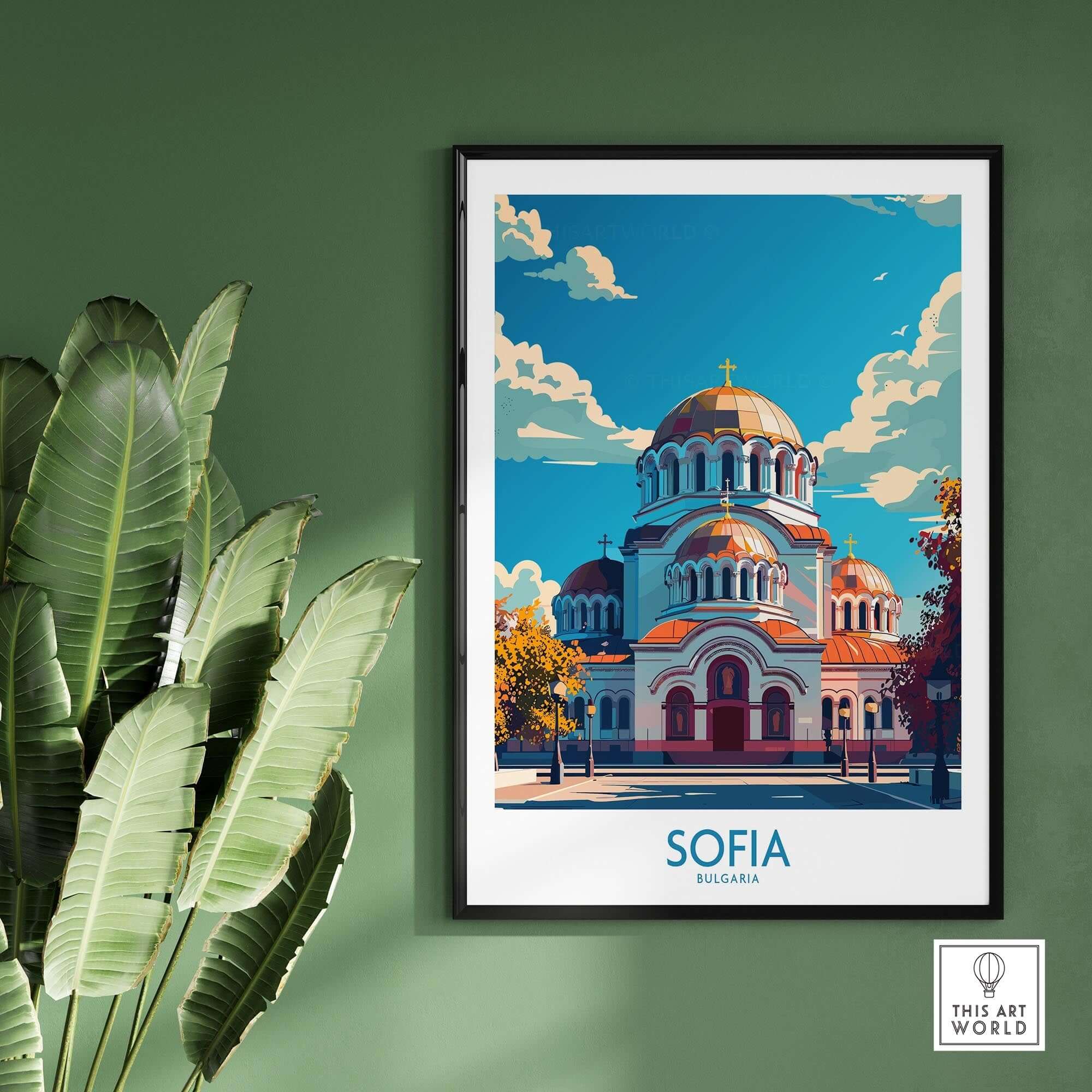 Sofia Travel Poster - Bulgaria featuring the iconic Alexander Nevsky Cathedral in vibrant colors.