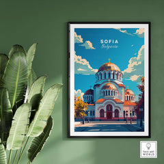 Sofia Travel Print - Bulgaria vibrant poster showcasing the iconic architecture of Sofia, Bulgaria.