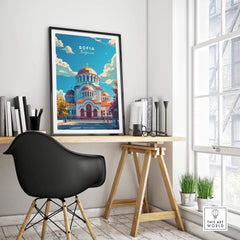 Sofia Travel Print - Bulgaria displayed in a modern workspace with natural light and stylish decor.