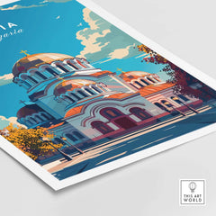 Sofia Travel Print - Bulgaria vibrant poster showcasing architectural beauty of Bulgaria's capital.