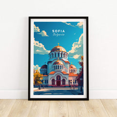 Sofia Travel Print - Bulgaria featuring a vibrant illustration of a landmark in Sofia, Bulgaria.