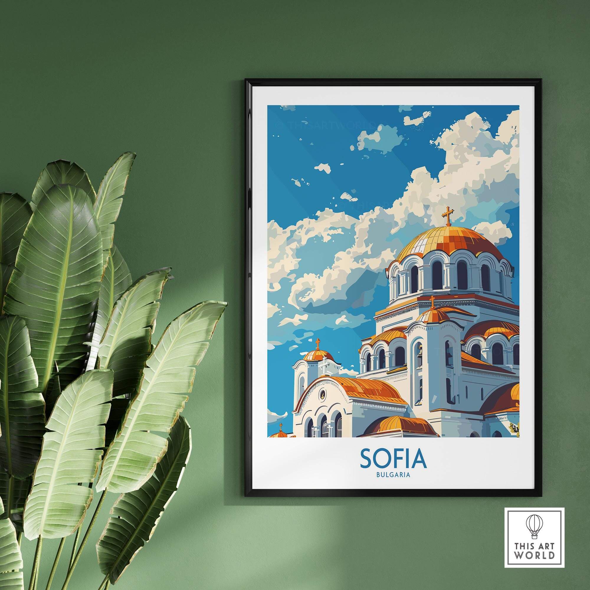 Sofia Wall Art Print - Bulgaria, featuring a colorful architectural design against a blue sky backdrop.