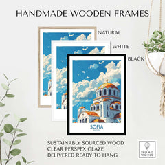 Sofia Wall Art Print - Bulgaria in handmade wooden frames available in natural, white, and black.