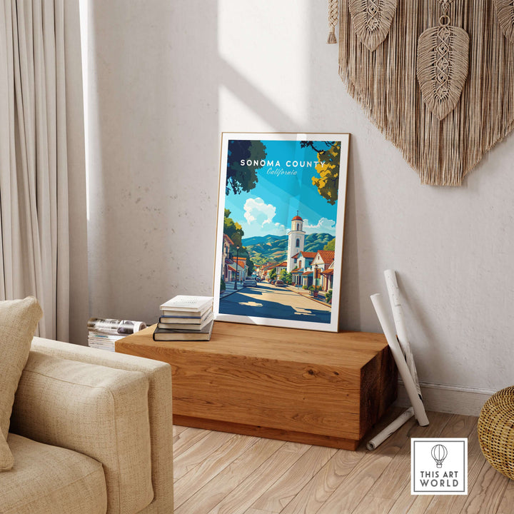 Sonoma County art print featuring a California village in wine country, perfect for home decor.