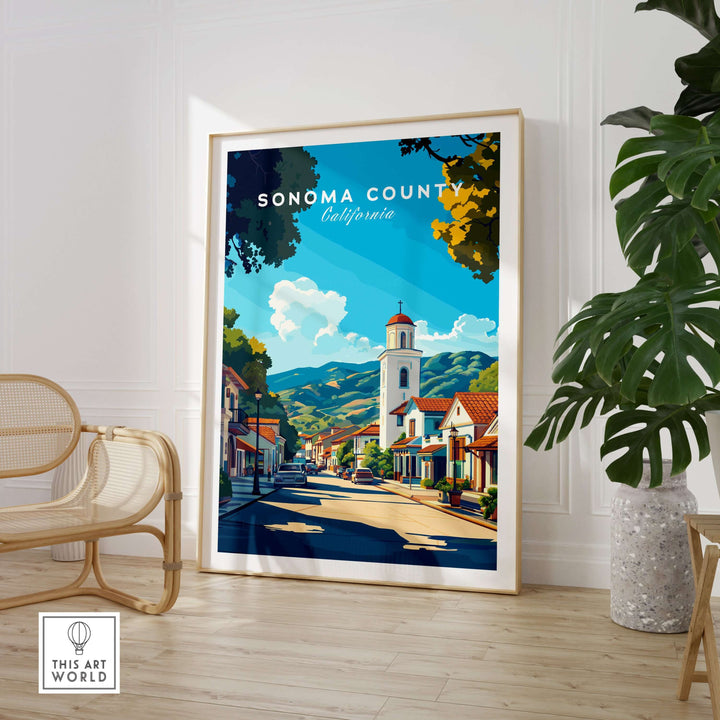 Sonoma County art print showcasing a California village in wine country, perfect for home decor.