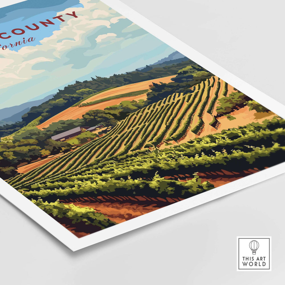 Sonoma County vineyard art print showcasing scenic wine farm landscape in California.