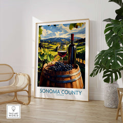 Sonoma Vineyard Poster - California Wine Country Travel Print - Winery Wall Art in a stylish home setting.