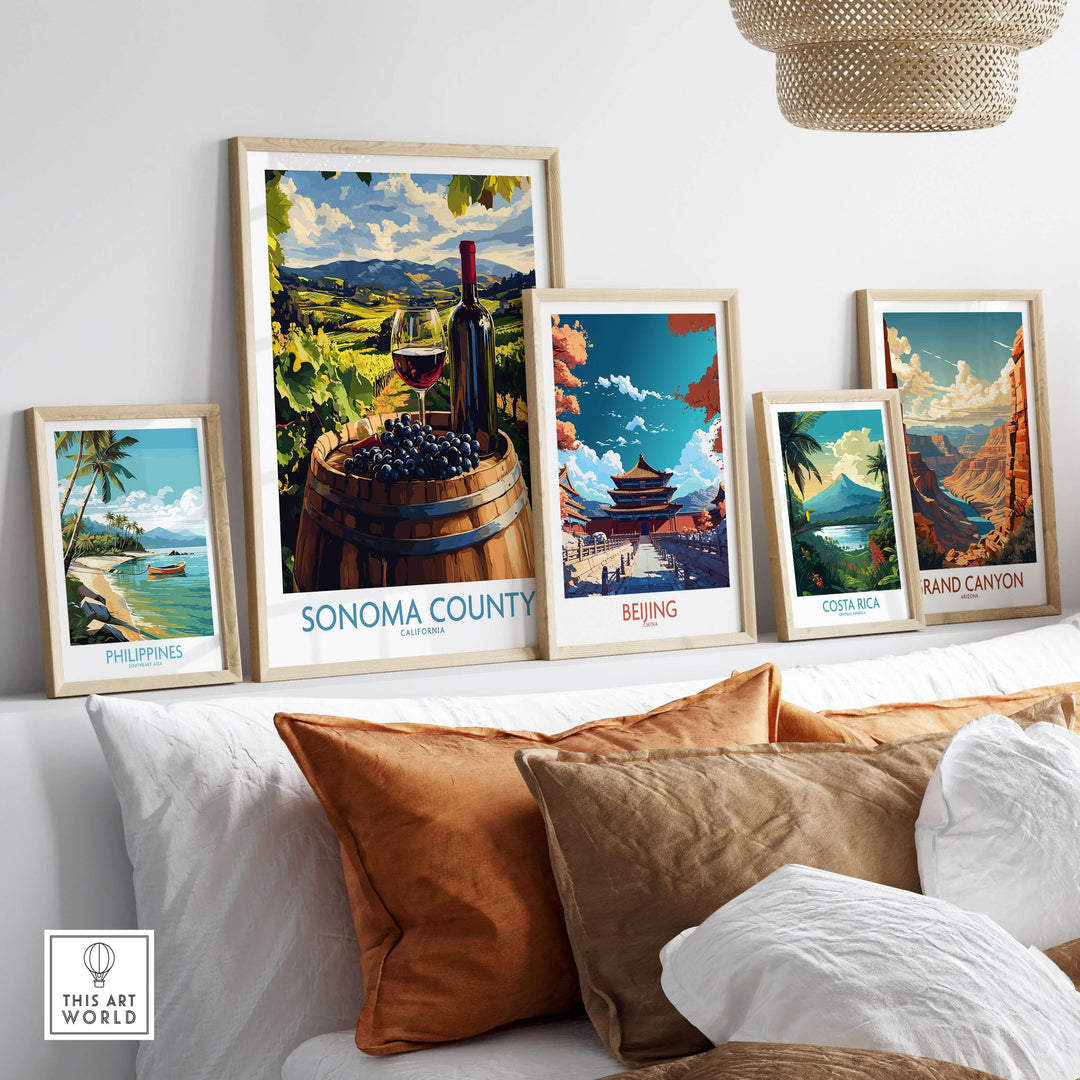 Sonoma Vineyard Poster and travel prints showcasing scenic destinations, perfect for decor and wine enthusiasts.