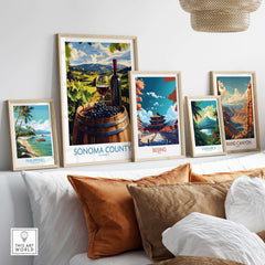 Sonoma Vineyard Poster - California Wine Country Travel Print - Winery Wall Art displayed in a cozy home setting.