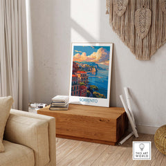 Sorrento Travel Poster - Captivating Italian Landscapes and Architecture displayed in a stylish living room.