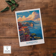 Sorrento Travel Poster - Captivating Italian Landscapes and Architecture featuring cliffside villas and coastal scenery.