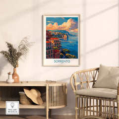 Sorrento Travel Poster - Captivating Italian Landscapes and Architecture displayed in a modern interior setting.