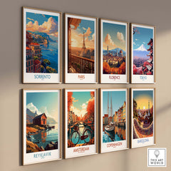 Sorrento Travel Poster - Captivating Italian Landscapes and Architecture with stunning villas and coastal scenery.