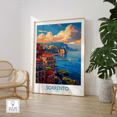 Sorrento Travel Poster - Captivating Italian Landscapes and Architecture showcasing stunning coastal villas and scenic views.
