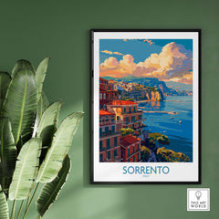 Sorrento Travel Poster - Captivating Italian Landscapes and Architecture showcasing coastal villas and stunning sea views.