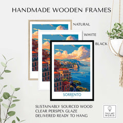 Sorrento Travel Poster - Captivating Italian Landscapes and Architecture displayed in handmade wooden frames