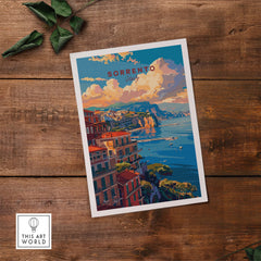 a postcard with a painting of a city on it