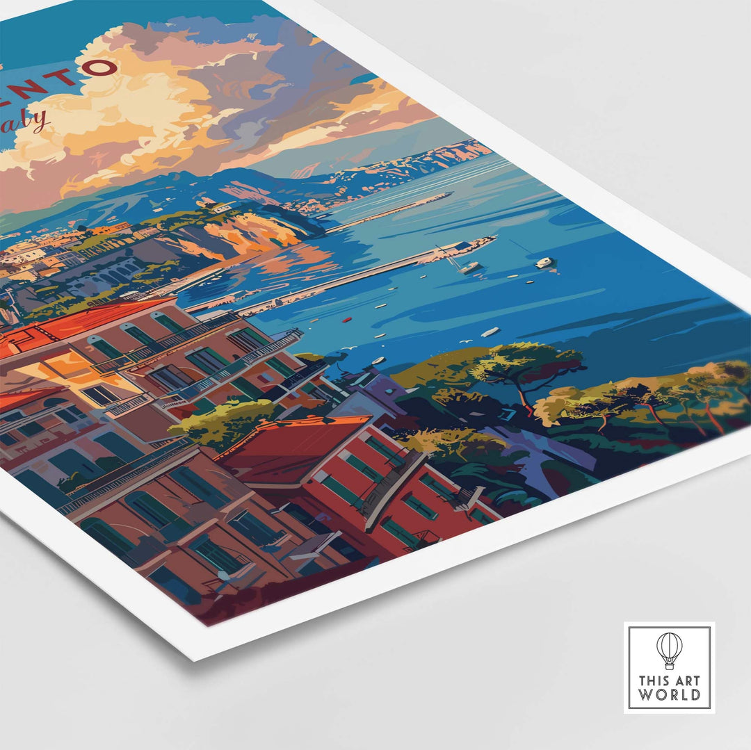 a poster of a city with a view of the ocean