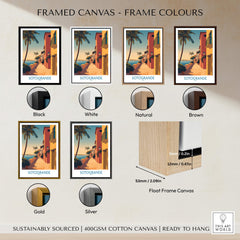 Sotogrande Spain Poster | Sunny Andalusian Village Scene Canvas Print framed in various colours including black, white, natural, brown, gold, and silver.