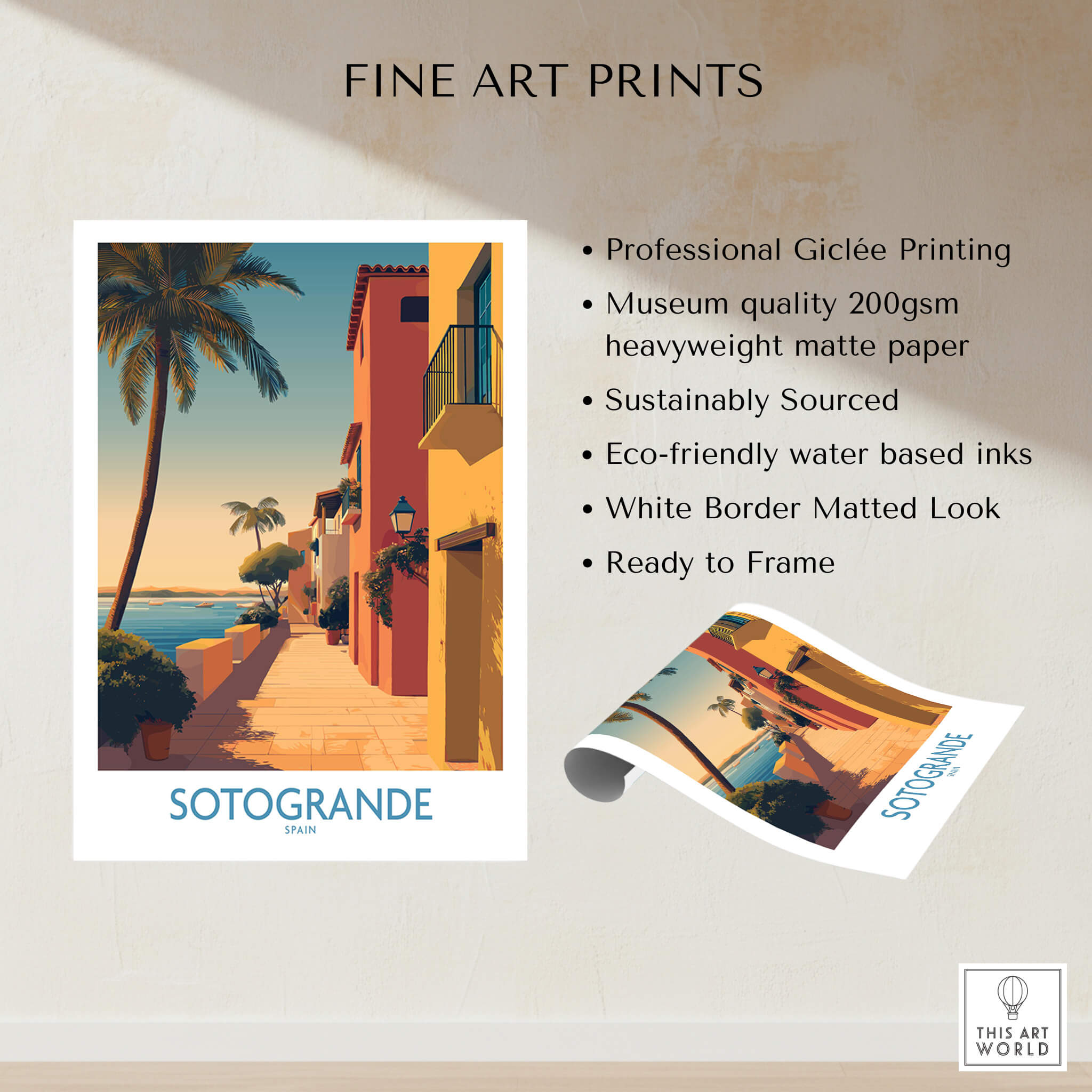 Sotogrande Spain Poster | Sunny Andalusian Village Scene Canvas Print showcasing a picturesque coastal scene.